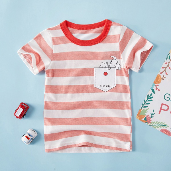 Baby / Toddler Girl Pretty Striped Cat Print Tee