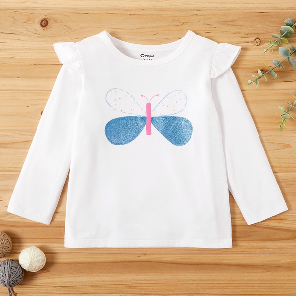 Toddler Girl Butterfly Print Ruffle Long-sleeve Tee