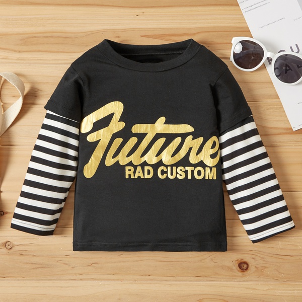 Baby / Toddler Boy Letter Print Striped Long-sleeve Tee