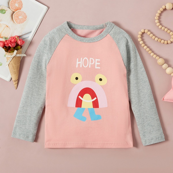 Baby / Toddler Girl Colorblock Letter Print Long-sleeve Tee