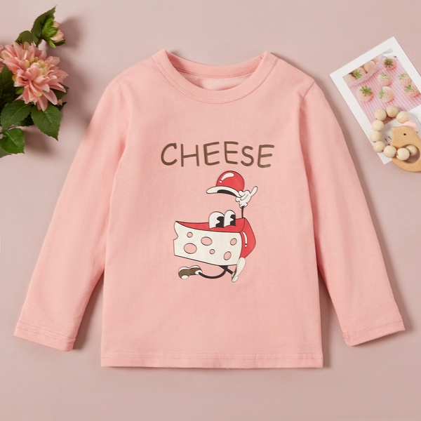 Baby / Toddler Girl Cheese Pattern Letter Print Solid Long-sleeve Tee