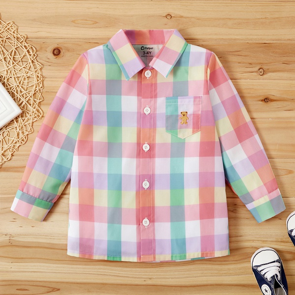 Toddler Boy Bear Grid Long-sleeve Shirt