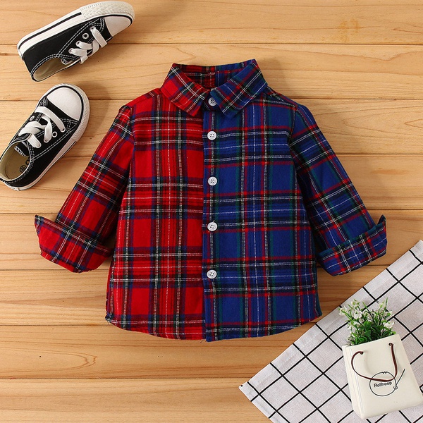 Baby / Toddler Boy Stylish Colorblock Plaid Long-sleeve Shirt