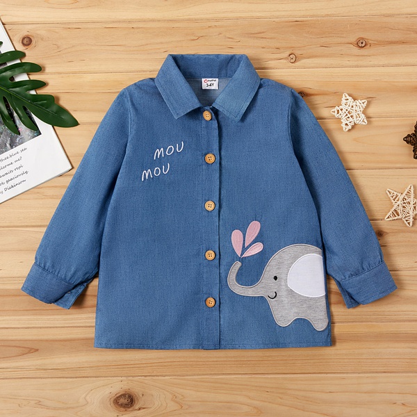 Toddler Girl Adorable Elephant Embroidery Long-sleeve Shirt