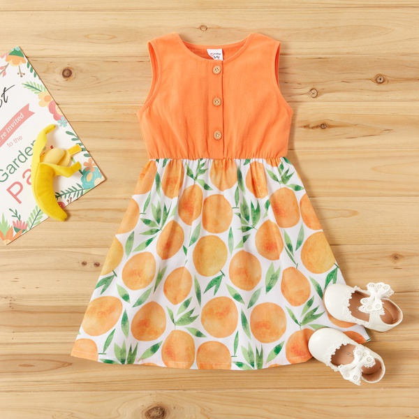 Toddler Girl Adorable Peach Print Dress