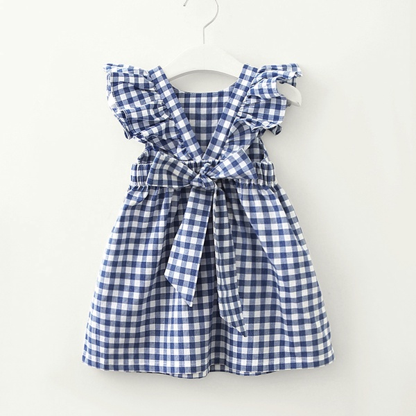 Backless Checkered Dress with Bow