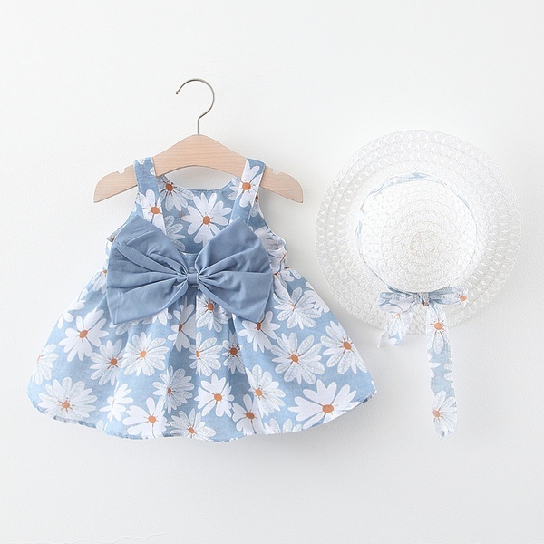 2-piece Baby / Toddler Girl Pretty Floral Print Bowknot Dress with Hat Sets