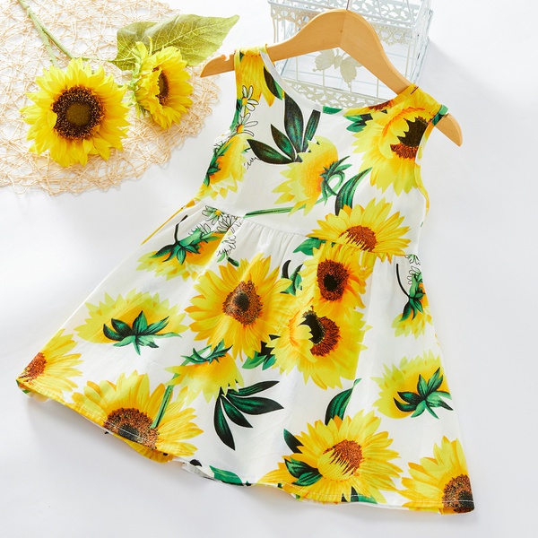 Baby / Toddler Girl Sunflower Print Bowknot Sleeveless Dress