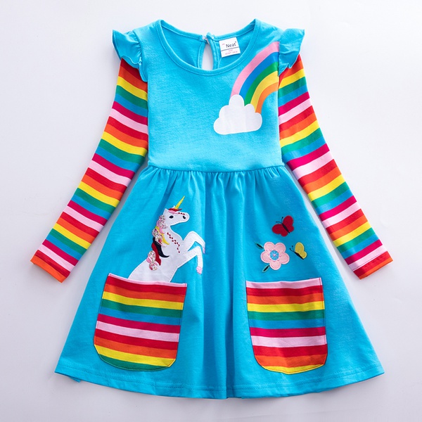 Baby / Toddler Rainbow Print Unicorn Long-sleeve Dress