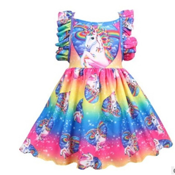 Toddler Girl Colorful Unicorn Print Dress