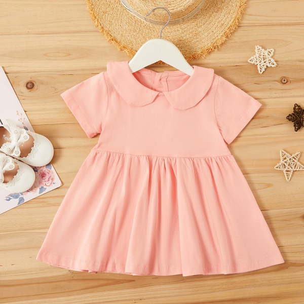 Baby / Toddler Girl Doll Collar Solid Short-sleeve Dress