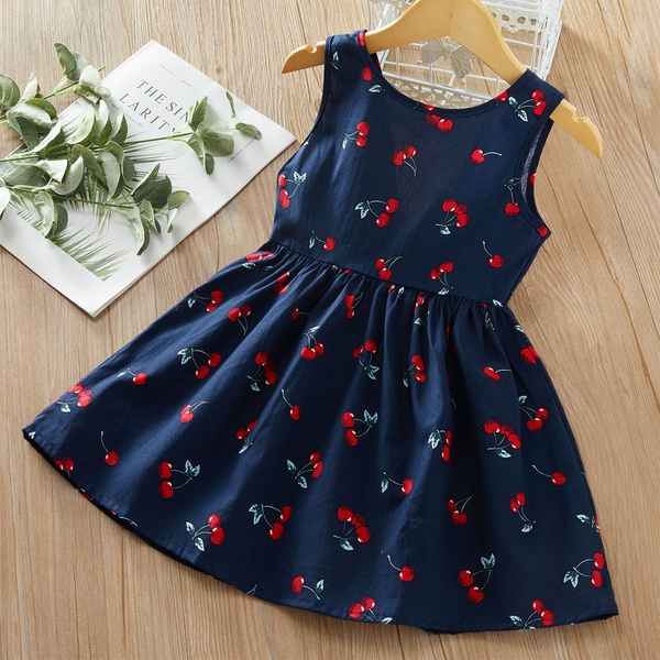 Baby / Toddler Girl Cherry Print Bowknot Sleeveless Dress