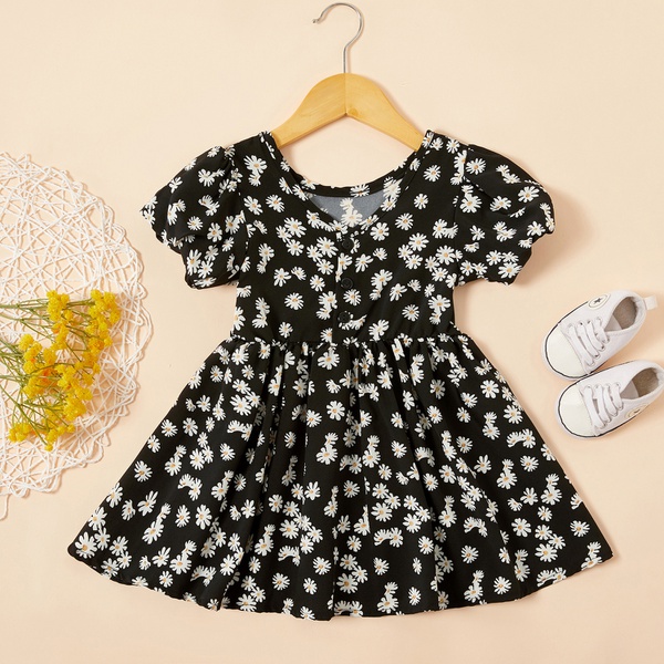 Toddler Girl Vintage Daisy Print Short-sleeve Dress