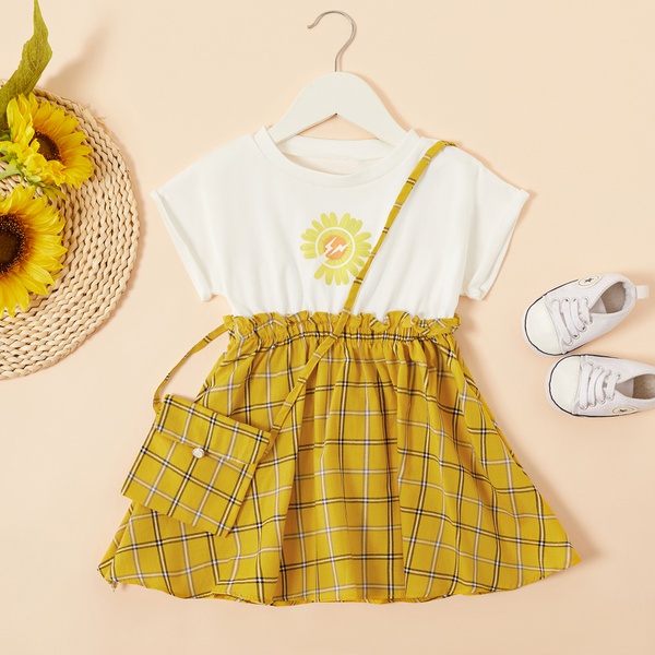 Baby / Toddler Girl Short-sleeve Grid Dress