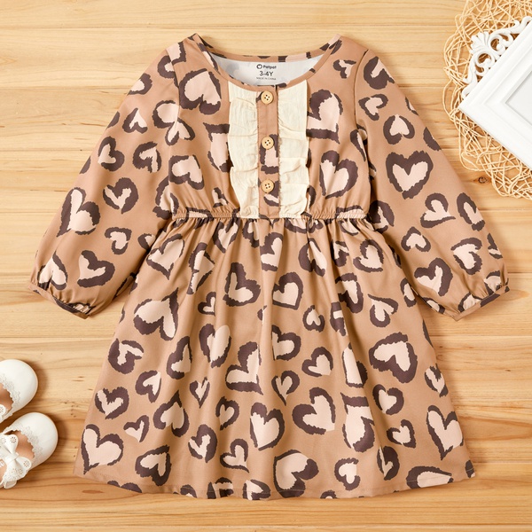 Toddler Girl Heart Print Long-sleeve Dress