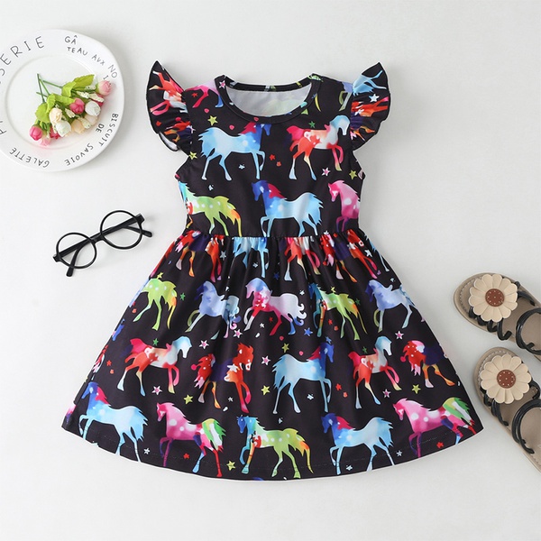 Baby / Toddler Girl Pretty Unicorn Allover Flutter-sleeve Dresses
