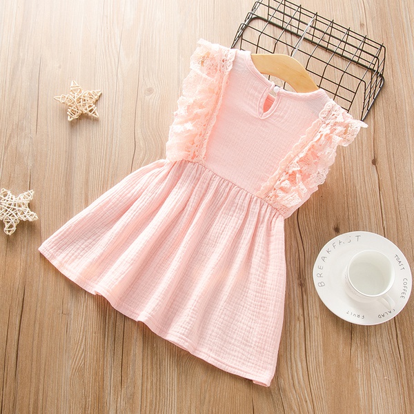Baby / Toddler Girl Casual Solid Lace Decor Dresses