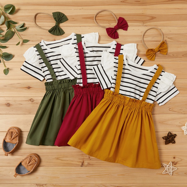 2-piece Baby / Toddler Girl Striped Top and Solid Skirt Sets