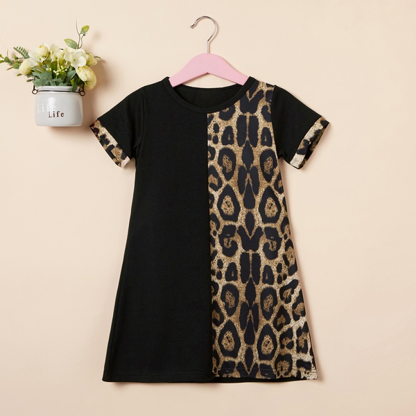 Baby / Toddler Leopard Print Splice three-quarter length Dress