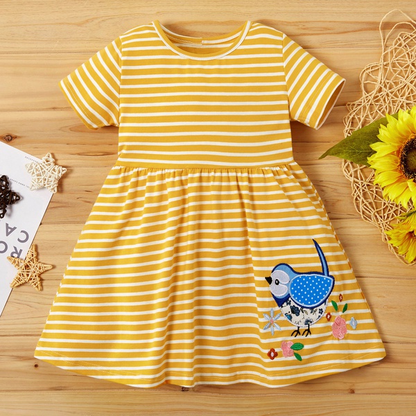 Baby / Toddler Little Bird Applique Striped Dress
