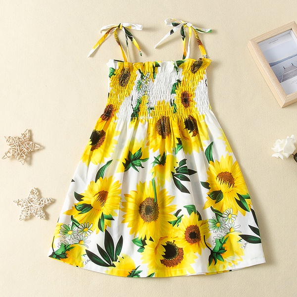 Baby / Toddler Girl Sunflower Print Strappy Sleeveless Elasticized Dress