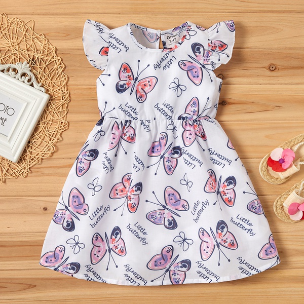 Toddler Girl Butterfly Print Flounced Dress