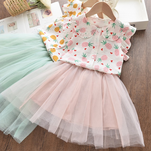 2-piece Baby / Toddler Girl Adorable Pineapple Print Top and Tulle Skirt Sets