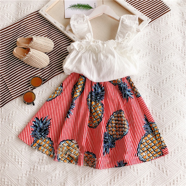 2-piece Baby / Toddler Girl Casual Solid Top and Pineapple Skirt Sets