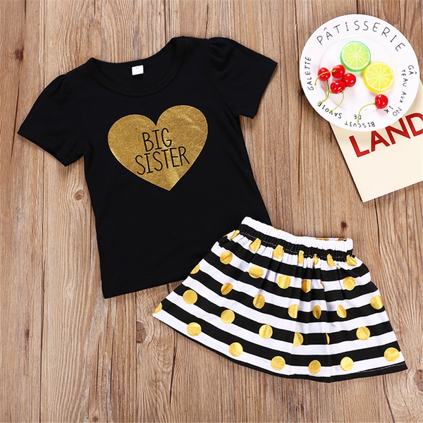 2-piece Baby / Toddler Girl BIG SISTER Pretty Tee and Polka Dots Skirt Set