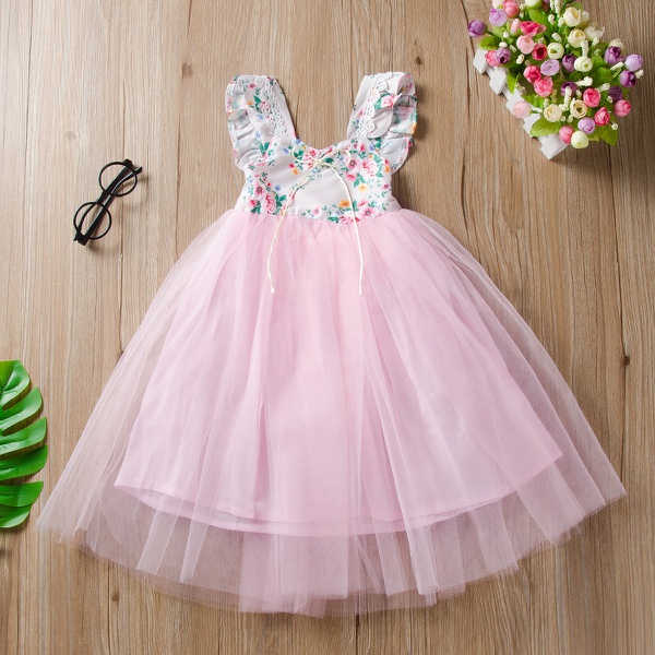 Baby / Toddler Elegant Floral Strappy Splice Tulle Party Princess Dress