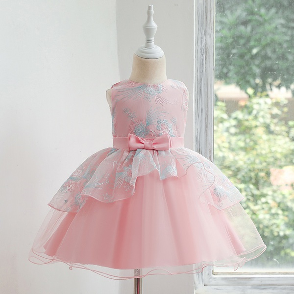 Baby / Toddler Girl Pretty Floral Embroidery Tulle Party Dress