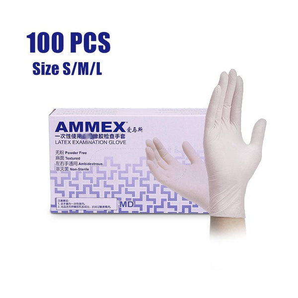100PCS Latex Gloves, Powder-Free, Non-Sterile, Heavy Duty Exam Gloves