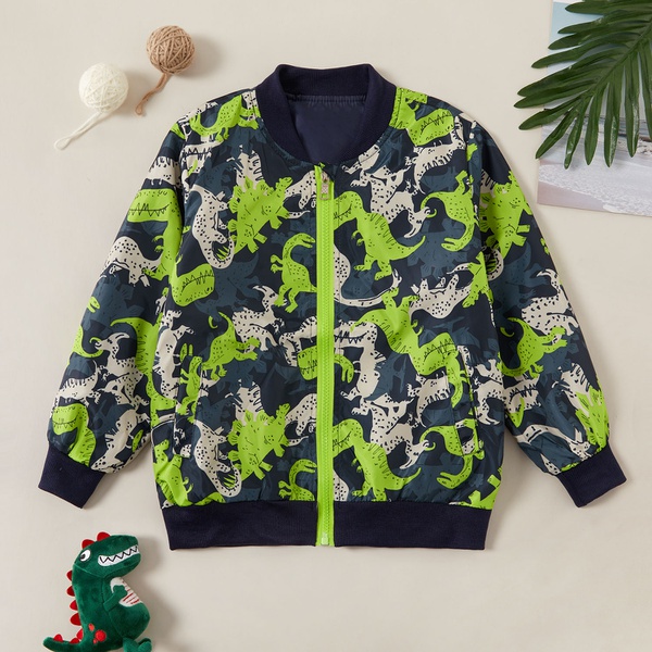 Trendy Dinosaurs Print Bomber Coat Jacket