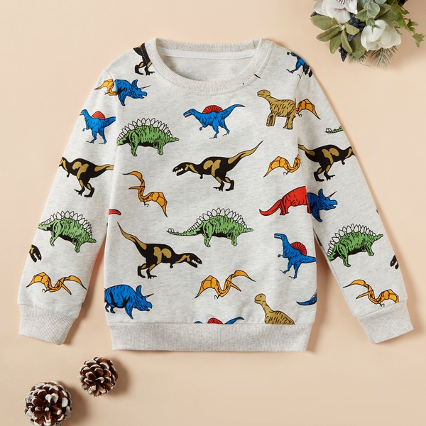 Fashionable Colorful Cartoon Animal Dino Long-sleeve Sweatershirt