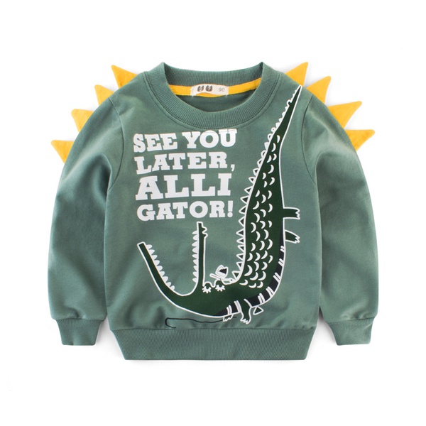 Crocodile And Letter Print Long-sleeve Sweatshirt