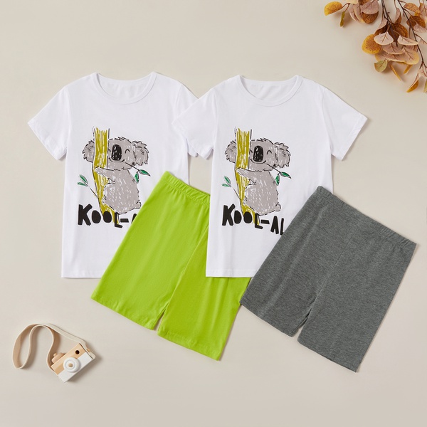 Trendy Cartoon Koala Top and Solid Shorts