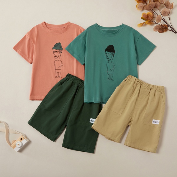 Trendy Fashionable Cartoon Tee and Solid Shorts Sets
