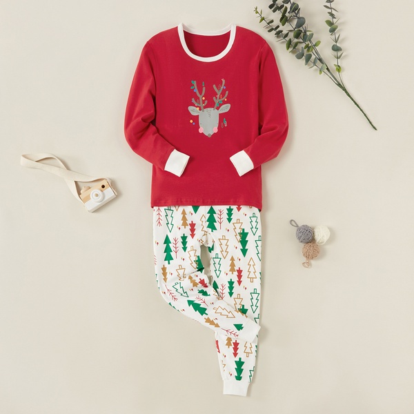 Beautiful Christmas Elk Tree Allover Print Long-sleeve Tee and Pants Set