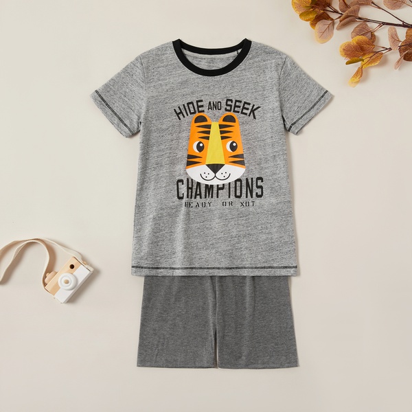 Trendy Cartoon Animal Tiger Top and Solid Shorts