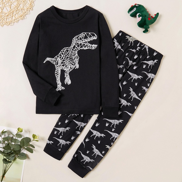 Stylish Dinosaur Print Tee and Allover Pants Set