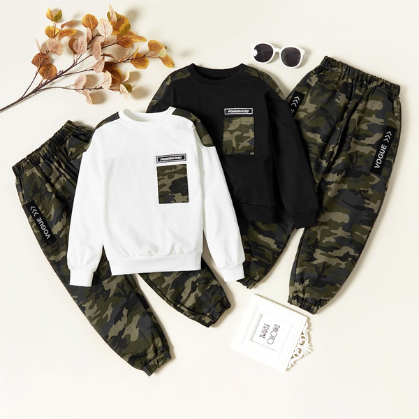 Trendy Camouflage Pocket Sweatshirt and Pants Sets