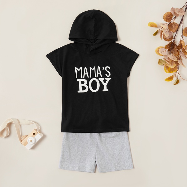Stylish Letter Print Hooded Top and Solid Pants Set