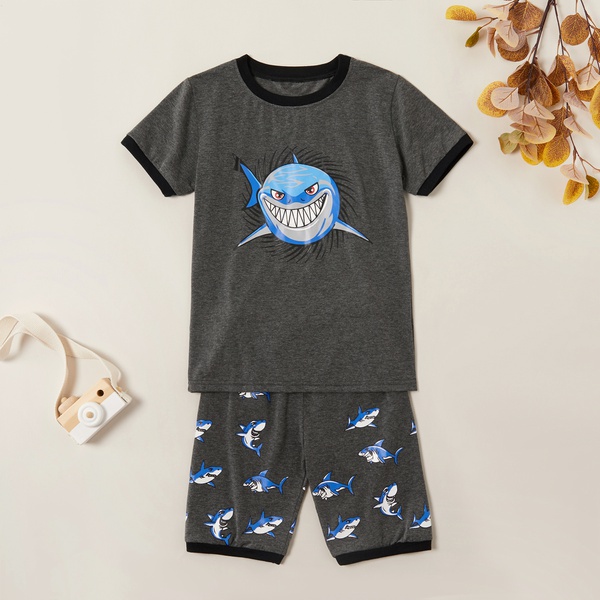Trendy Shark Print Tee and Allover Shorts Set