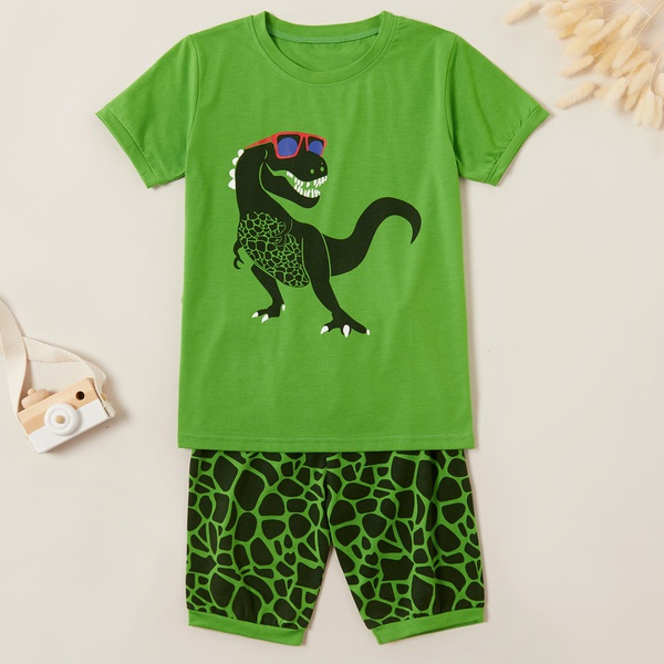 Trendy Dinosaur Print Tee and Allover Shorts Set