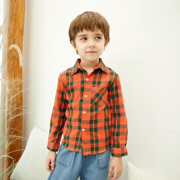 Casual Colorblock Plaid Shirts for Kids