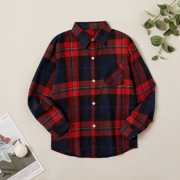 Casual Colorblock Plaid Shirts for Kids