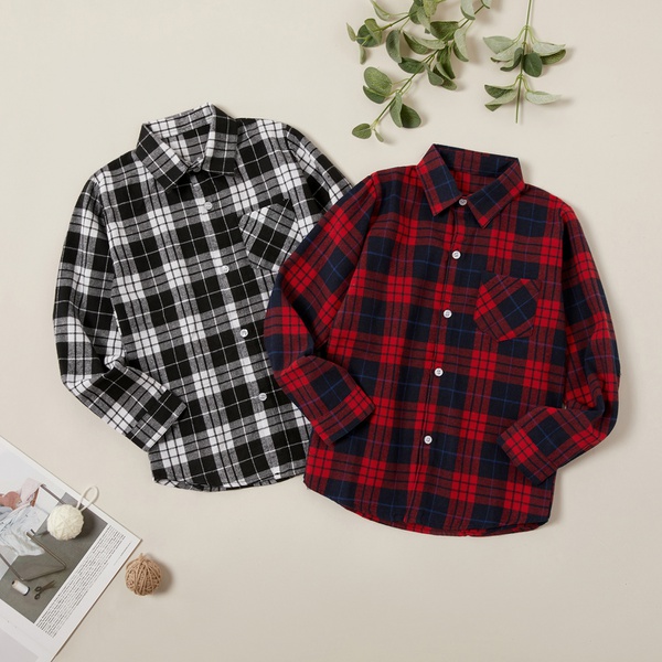 Fashionable Casual Colorblock Plaid Shirts for Kids