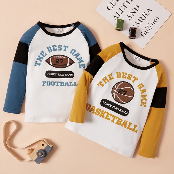 Fashionable Basketball Soccer Letter Print Long-sleeve Tees