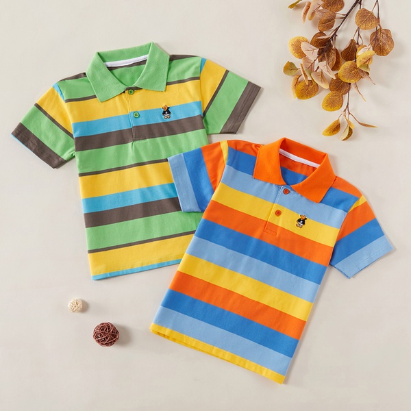 Fashionable Striped Embroidered Polo Shirts