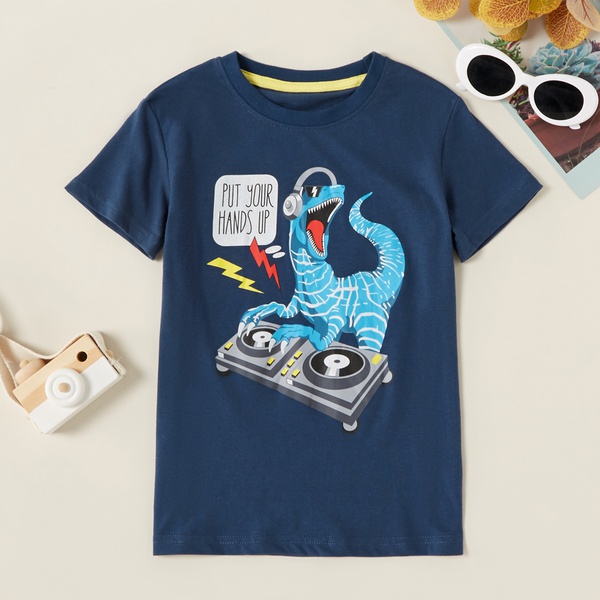 Trendy Music Dinosaur Print Tee